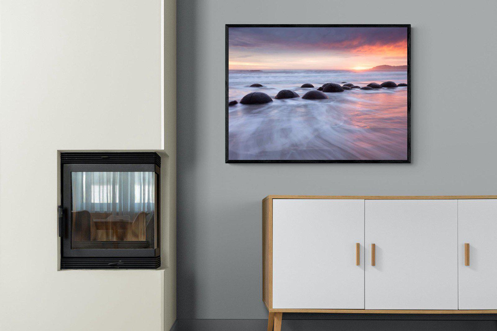 Moeraki Boulders-Wall_Art-100 x 75cm-Mounted Canvas-Black-Pixalot