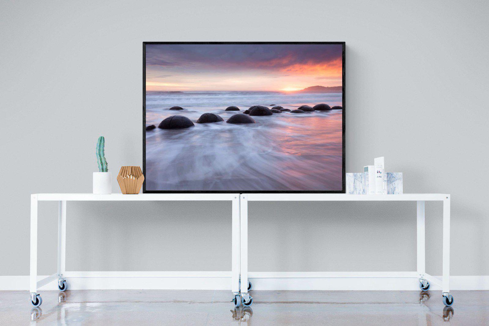 Moeraki Boulders-Wall_Art-120 x 90cm-Mounted Canvas-Black-Pixalot