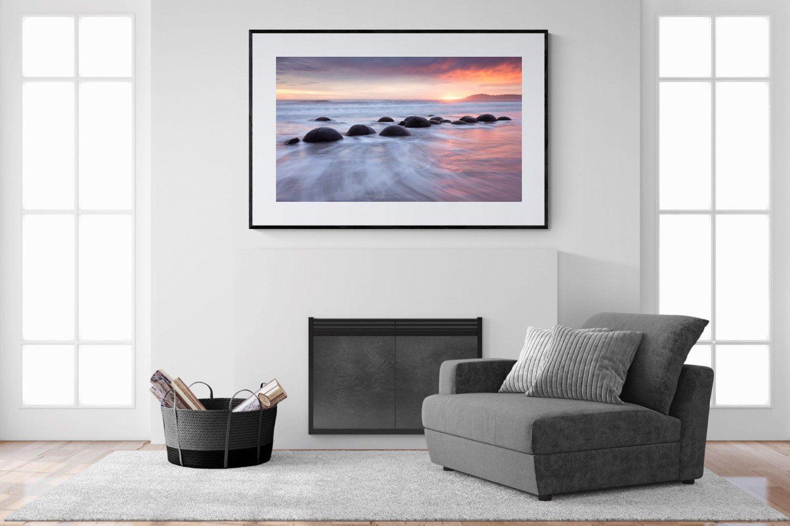 Moeraki Boulders-Wall_Art-150 x 100cm-Framed Print-Black-Pixalot