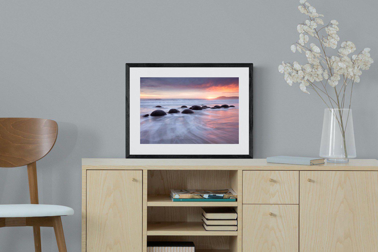 Moeraki Boulders-Wall_Art-60 x 45cm-Framed Print-Black-Pixalot