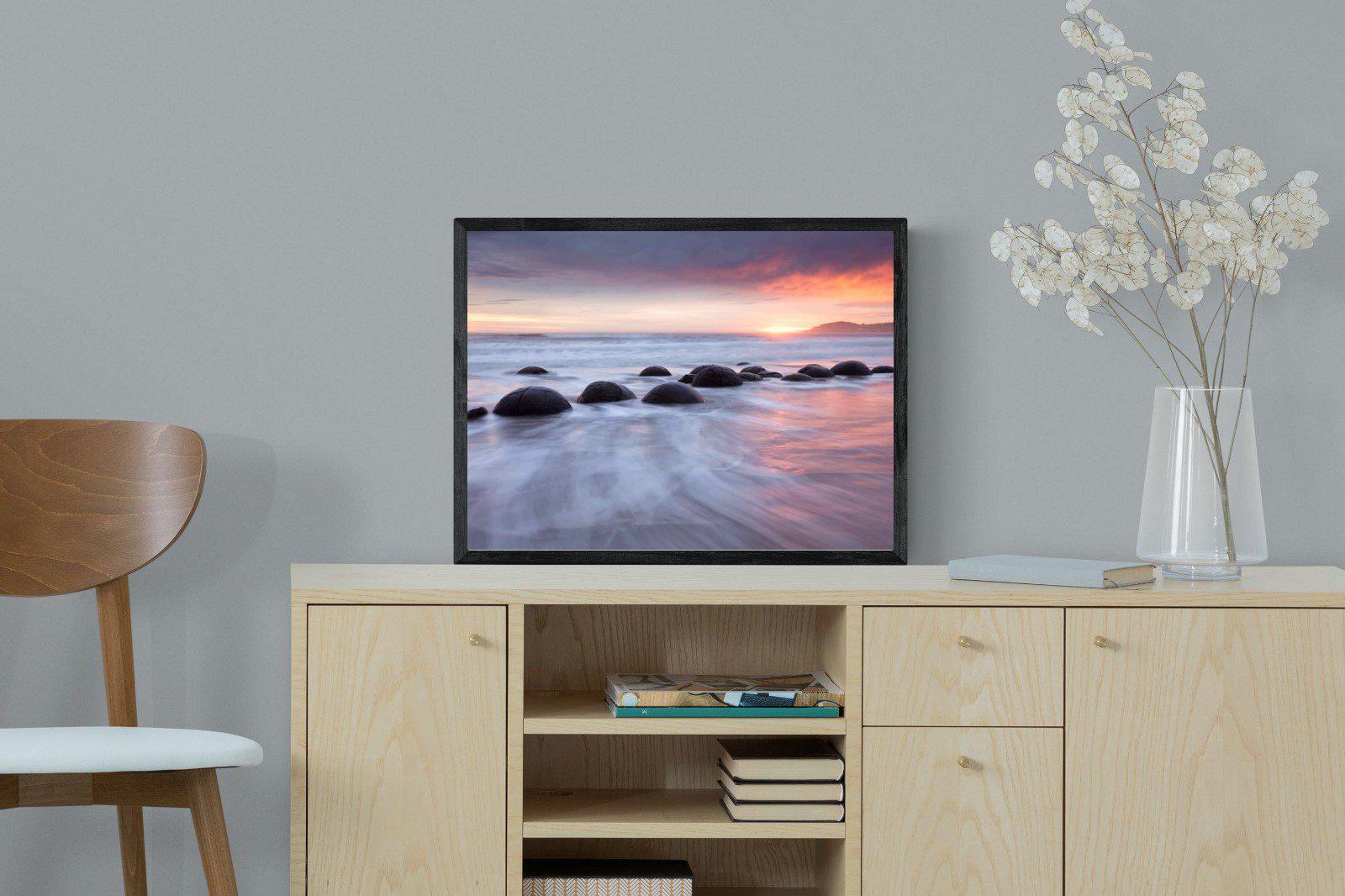 Moeraki Boulders-Wall_Art-60 x 45cm-Mounted Canvas-Black-Pixalot