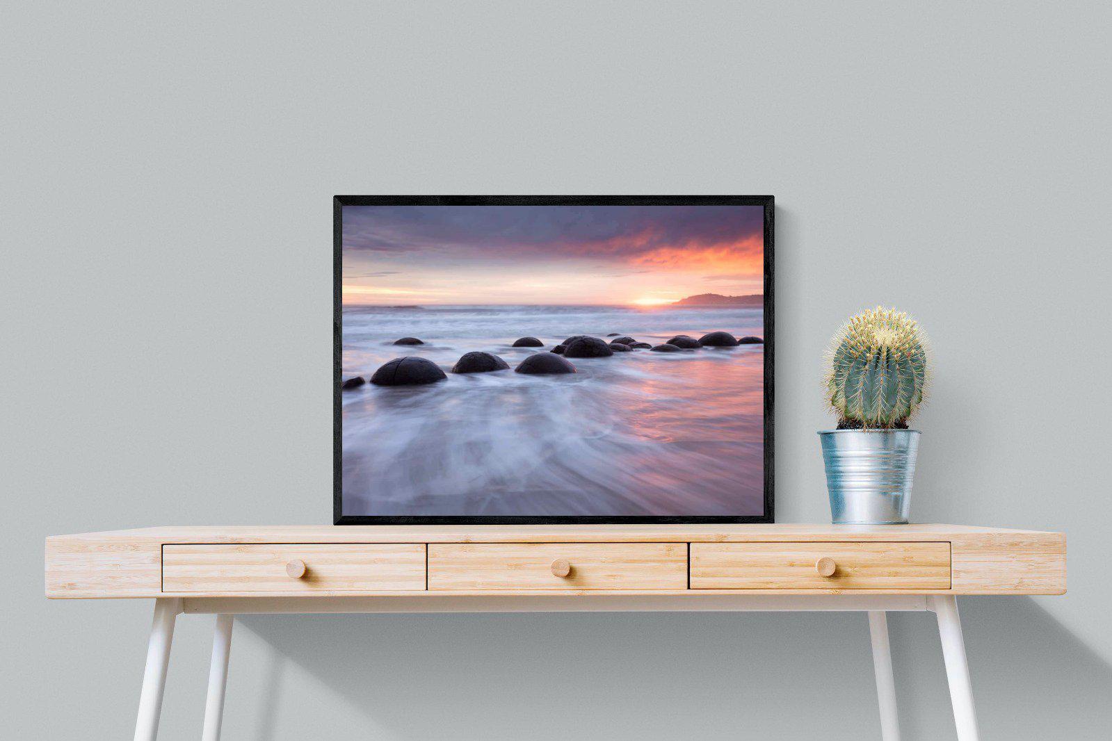 Moeraki Boulders-Wall_Art-80 x 60cm-Mounted Canvas-Black-Pixalot