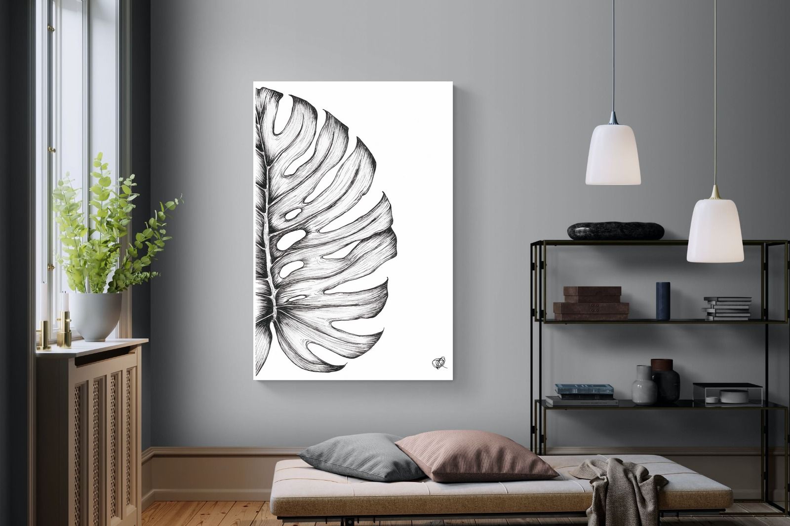 Monstera Illustration-Wall_Art-120 x 180cm-Mounted Canvas-No Frame-Pixalot