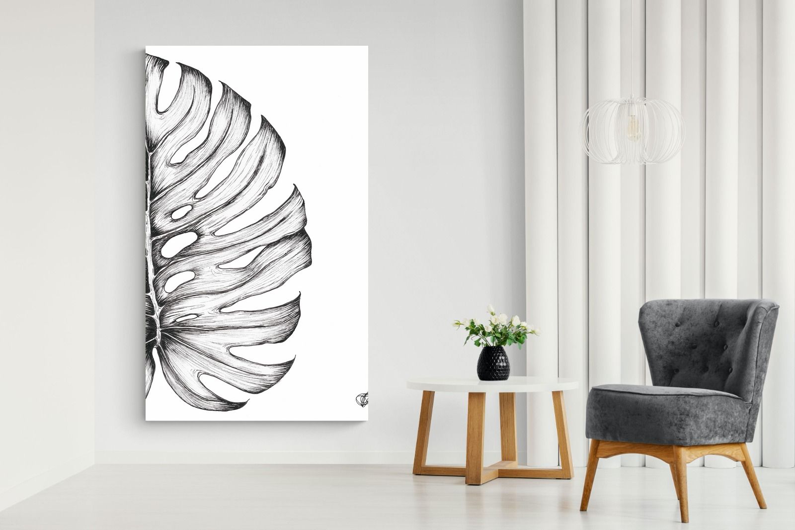 Monstera Illustration-Wall_Art-130 x 220cm-Mounted Canvas-No Frame-Pixalot