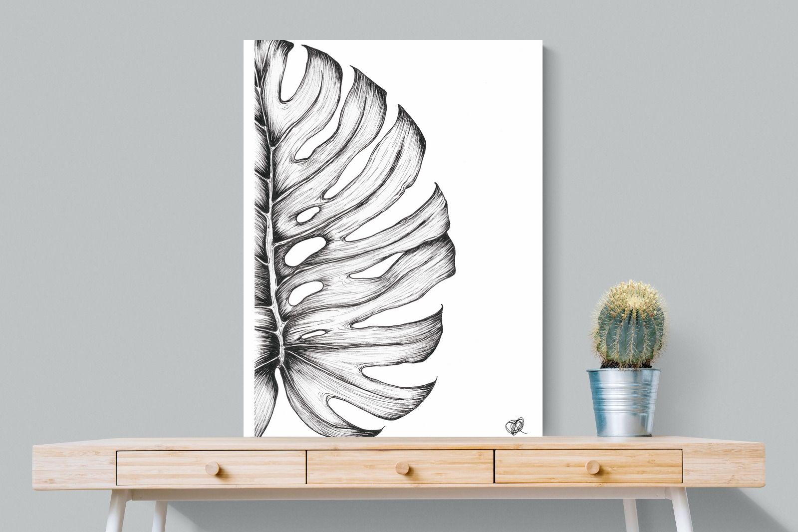 Monstera Illustration-Wall_Art-75 x 100cm-Mounted Canvas-No Frame-Pixalot