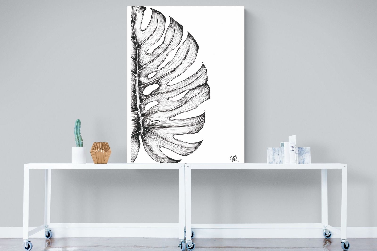 Monstera Illustration-Wall_Art-90 x 120cm-Mounted Canvas-No Frame-Pixalot