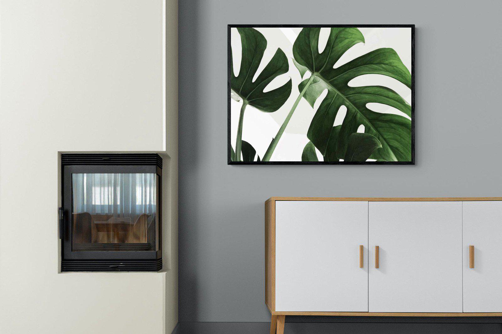 Monstera-Wall_Art-100 x 75cm-Mounted Canvas-Black-Pixalot