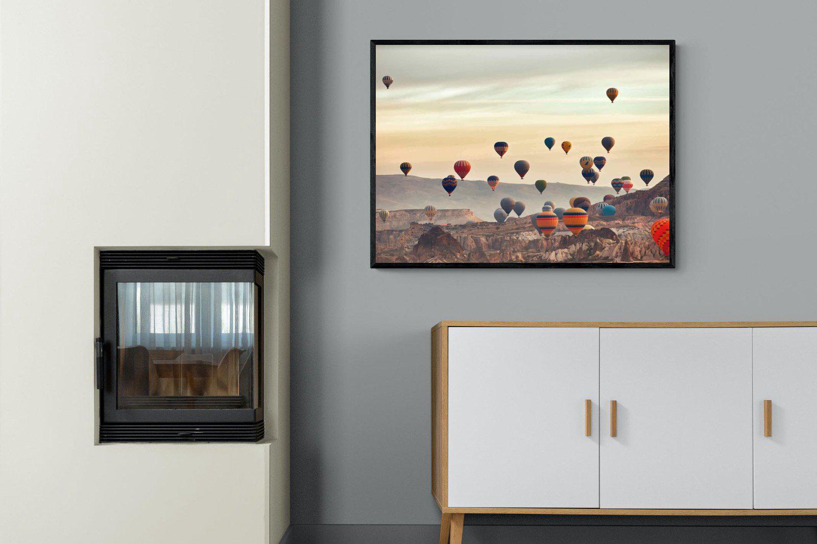 Mountain Balloons-Wall_Art-100 x 75cm-Mounted Canvas-Black-Pixalot