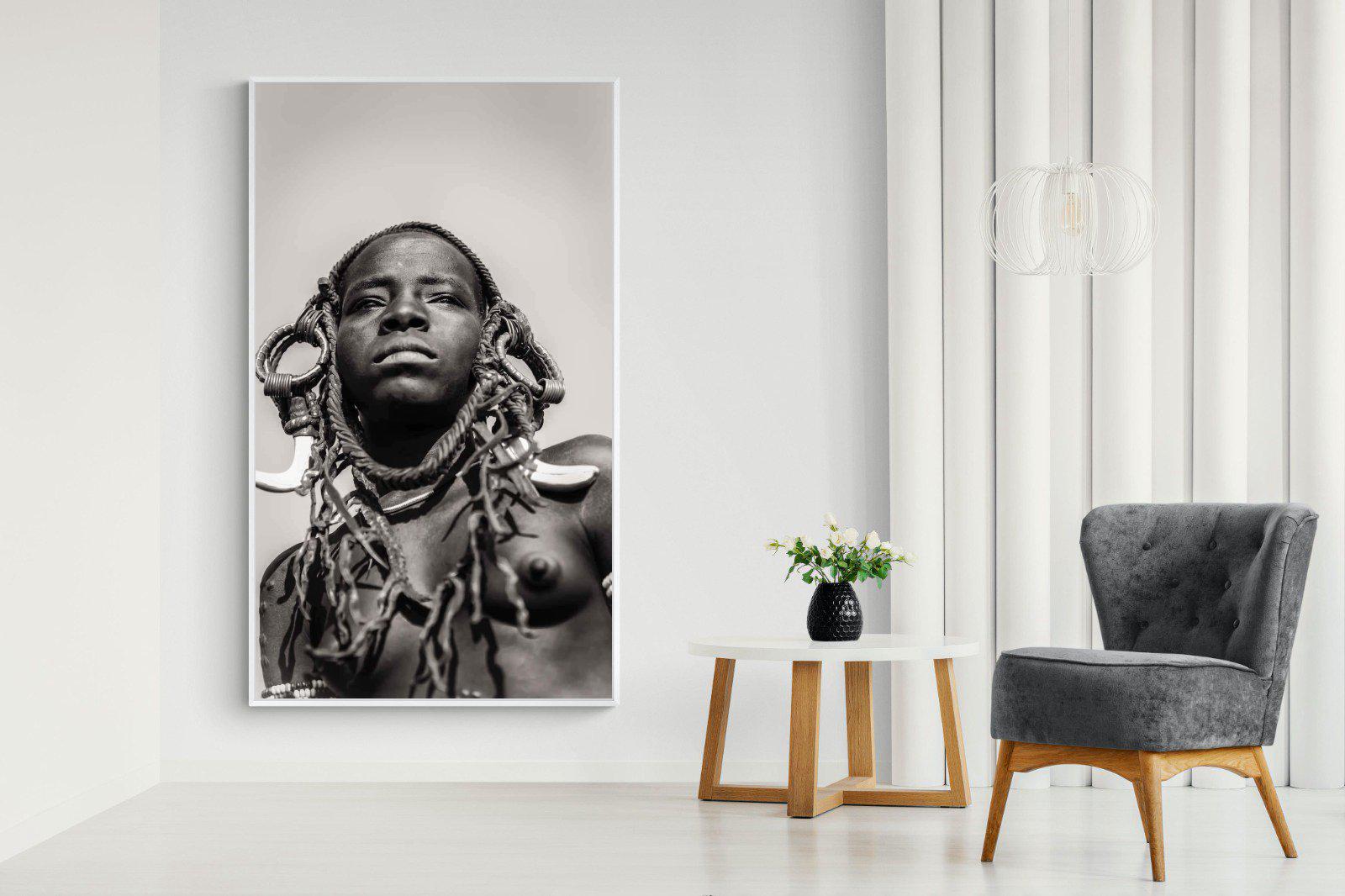 Mursi Woman-Wall_Art-130 x 220cm-Mounted Canvas-White-Pixalot