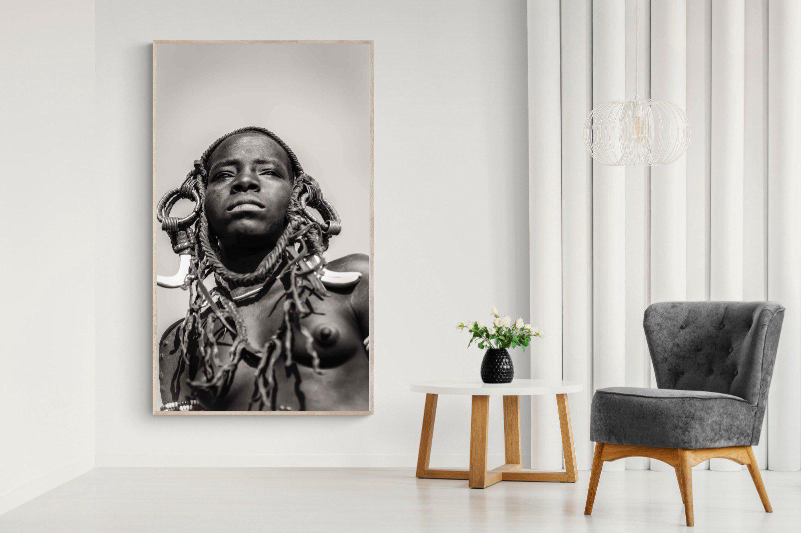 Mursi Woman-Wall_Art-130 x 220cm-Mounted Canvas-Wood-Pixalot