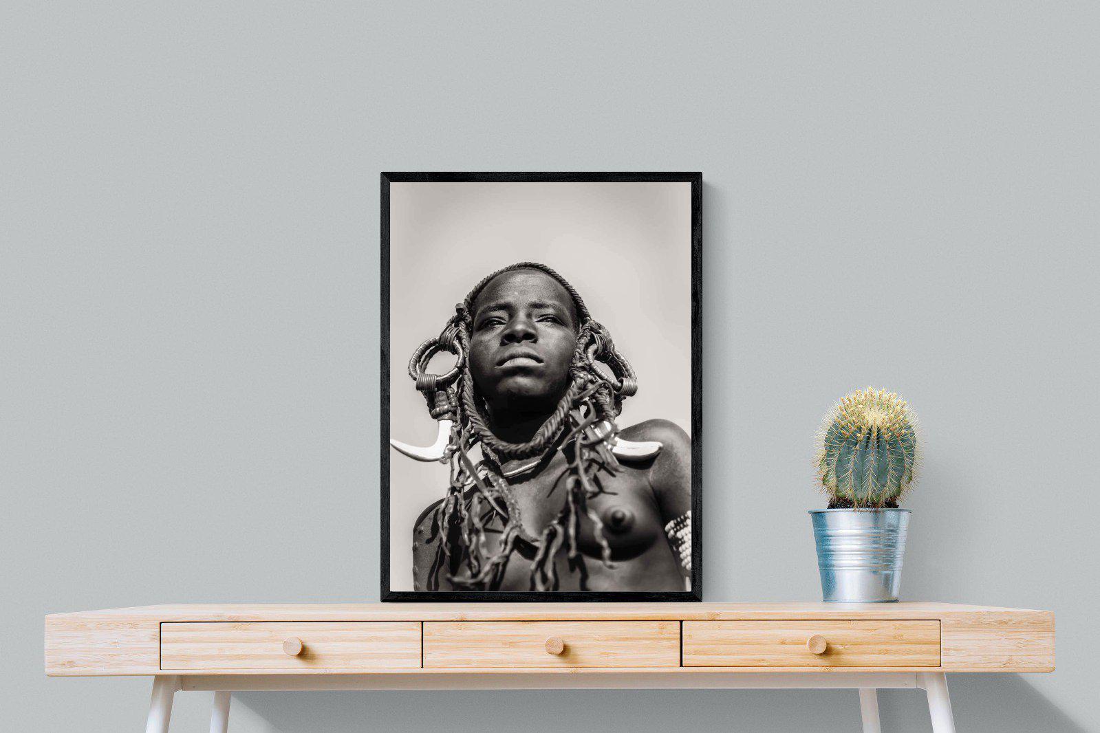 Mursi Woman-Wall_Art-60 x 80cm-Mounted Canvas-Black-Pixalot