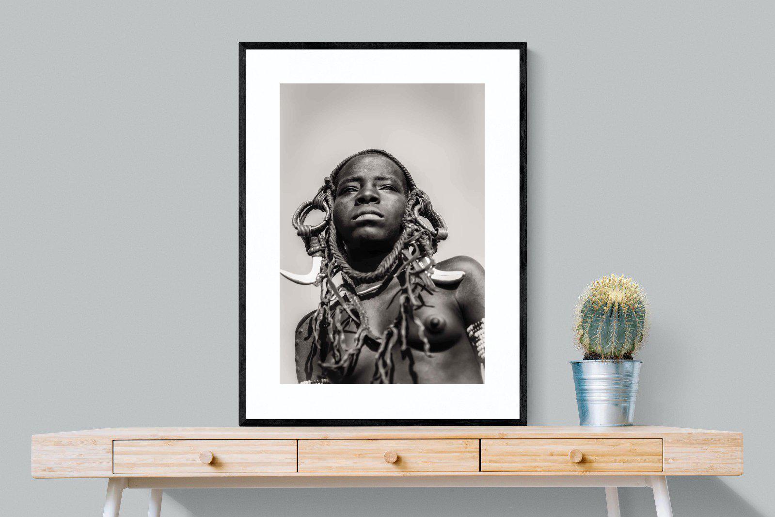 Mursi Woman-Wall_Art-75 x 100cm-Framed Print-Black-Pixalot