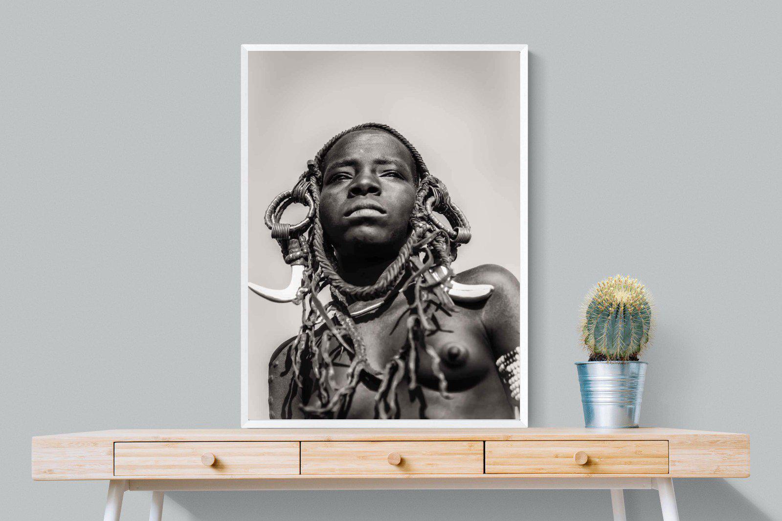 Mursi Woman-Wall_Art-75 x 100cm-Mounted Canvas-White-Pixalot