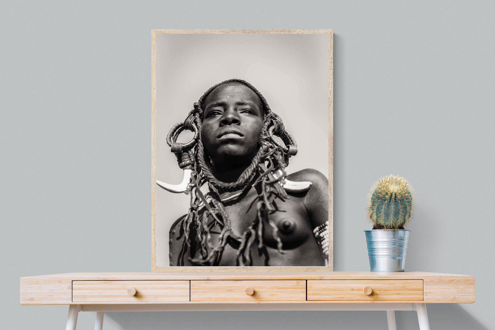 Mursi Woman-Wall_Art-75 x 100cm-Mounted Canvas-Wood-Pixalot