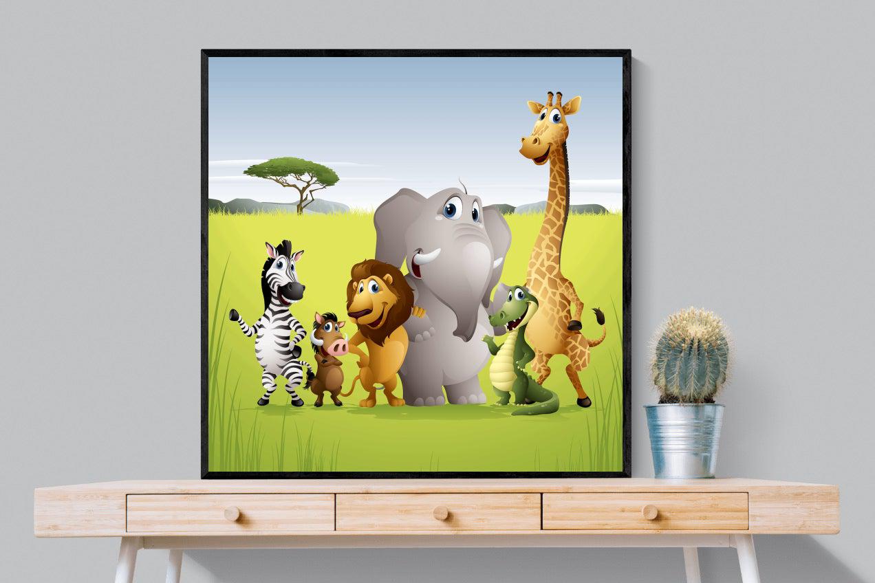 My African Buddies-Wall_Art-100 x 100cm-Mounted Canvas-Black-Pixalot