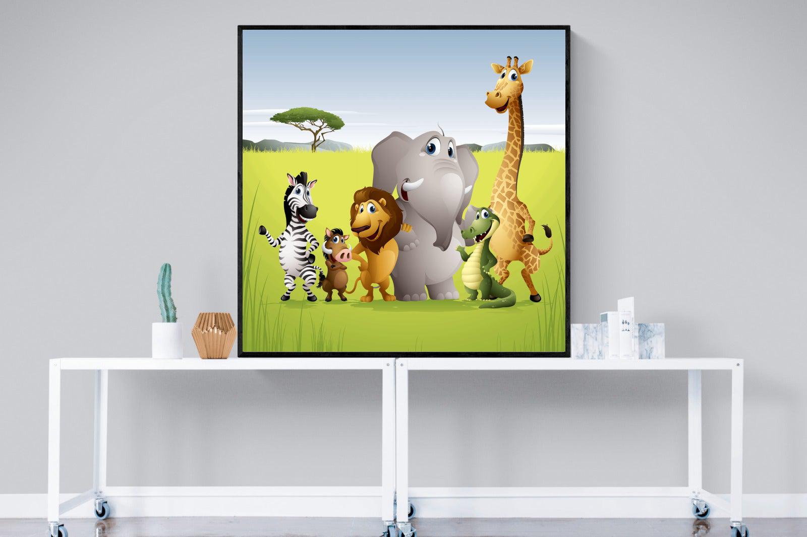 My African Buddies-Wall_Art-120 x 120cm-Mounted Canvas-Black-Pixalot