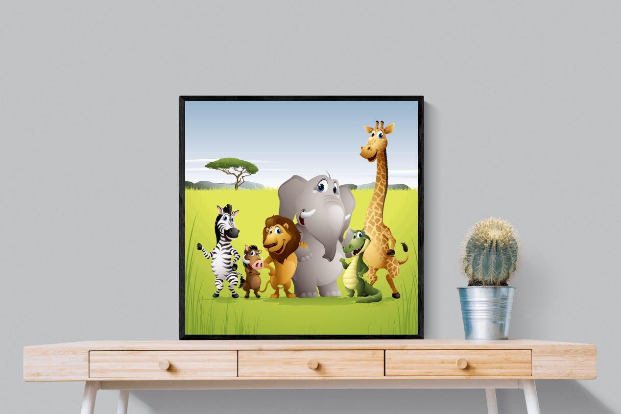 My African Buddies-Wall_Art-80 x 80cm-Mounted Canvas-Black-Pixalot