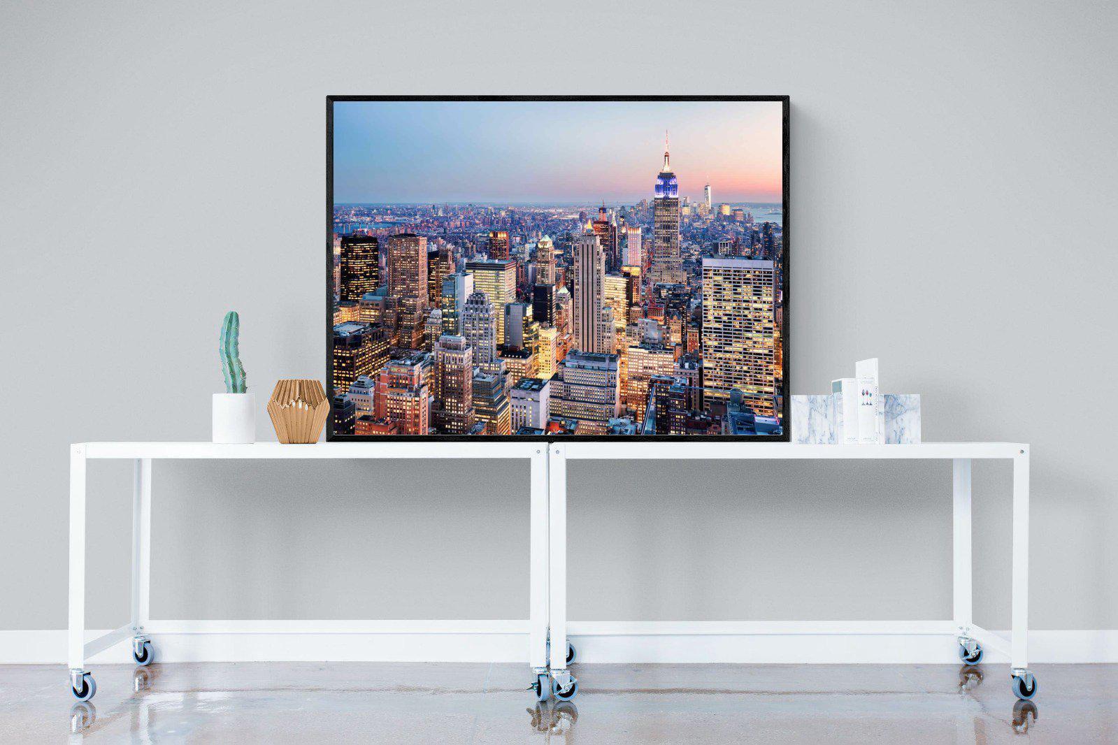 NYC Sunset-Wall_Art-120 x 90cm-Mounted Canvas-Black-Pixalot