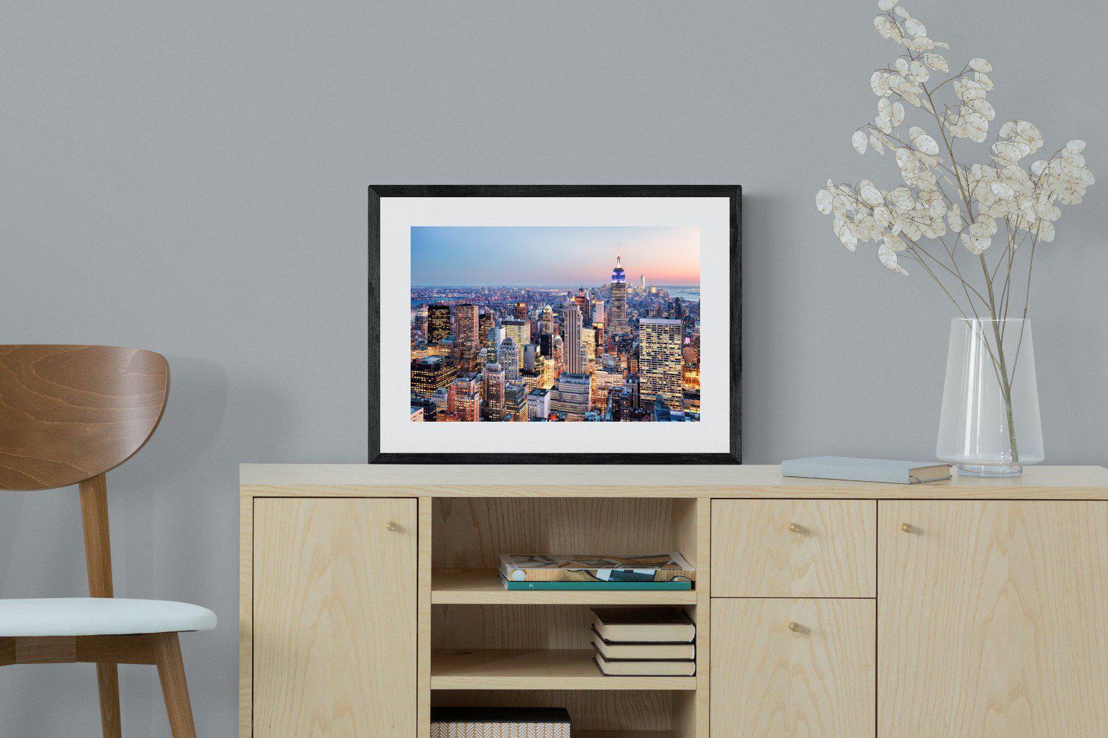 NYC Sunset-Wall_Art-60 x 45cm-Framed Print-Black-Pixalot