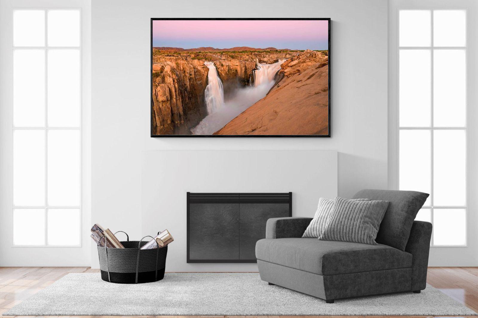 Namibian Falls-Wall_Art-150 x 100cm-Mounted Canvas-Black-Pixalot