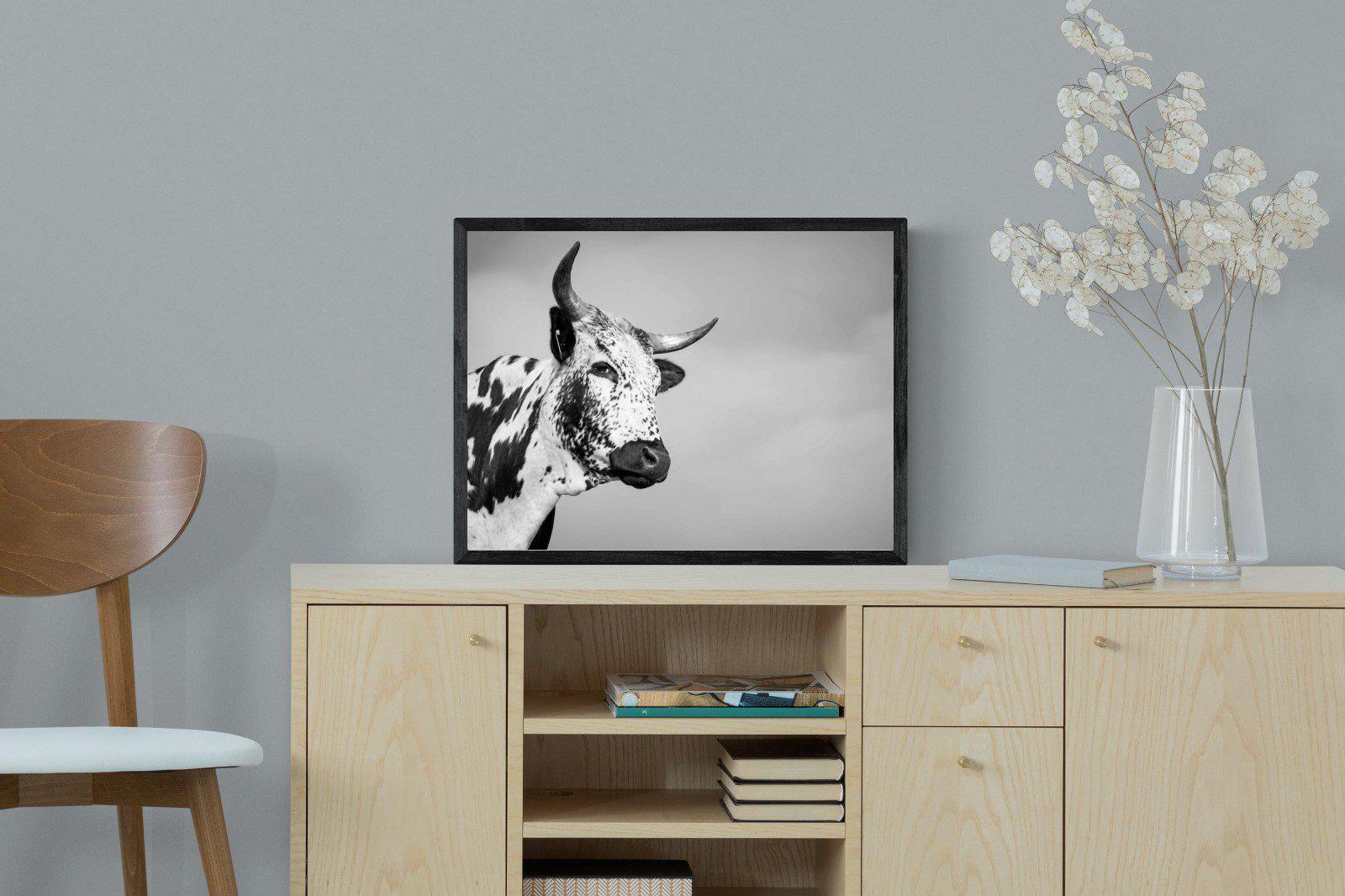 Nguni Bull-Wall_Art-60 x 45cm-Mounted Canvas-Black-Pixalot