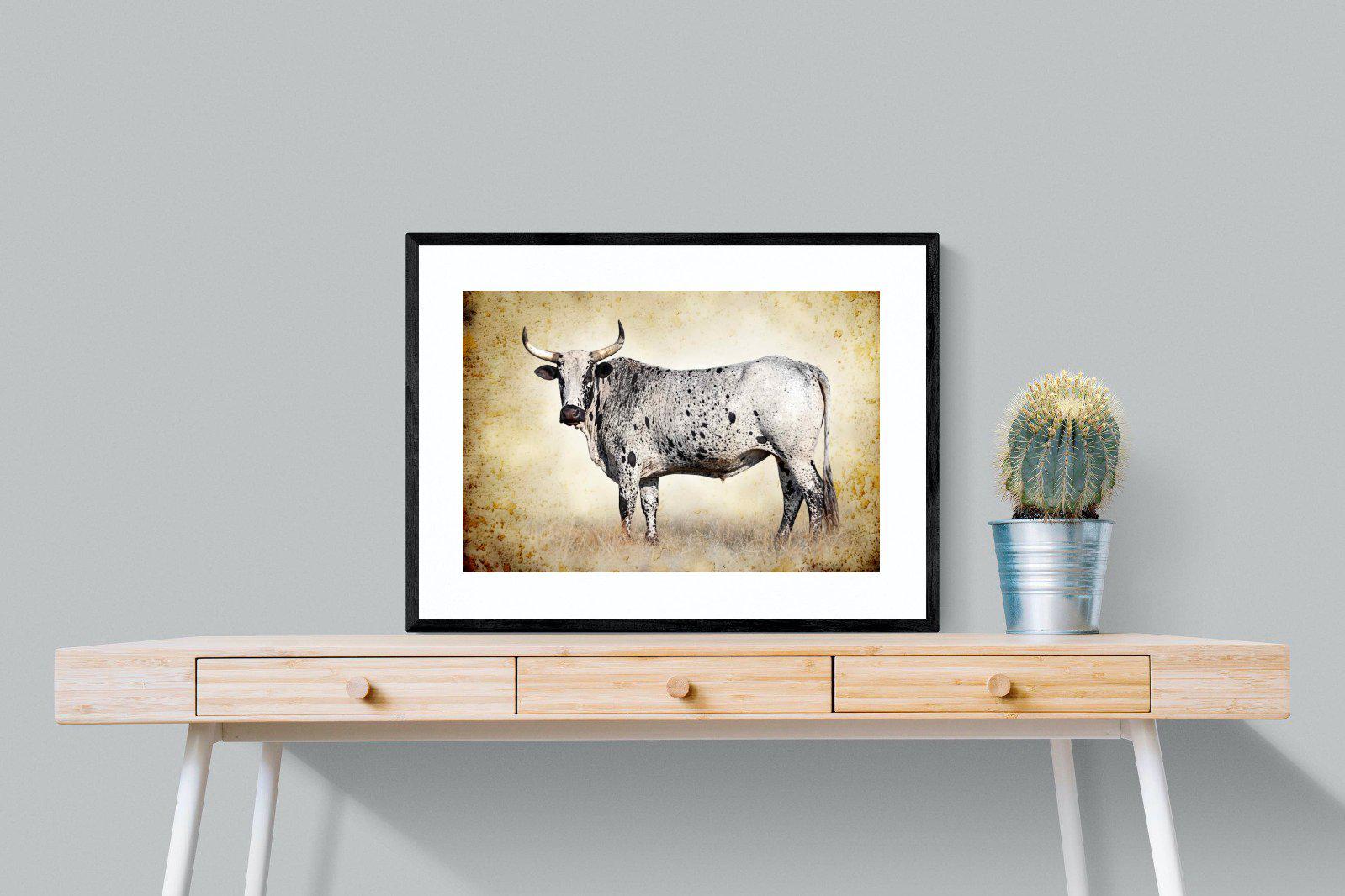 Nguni Ox-Wall_Art-80 x 60cm-Framed Print-Black-Pixalot