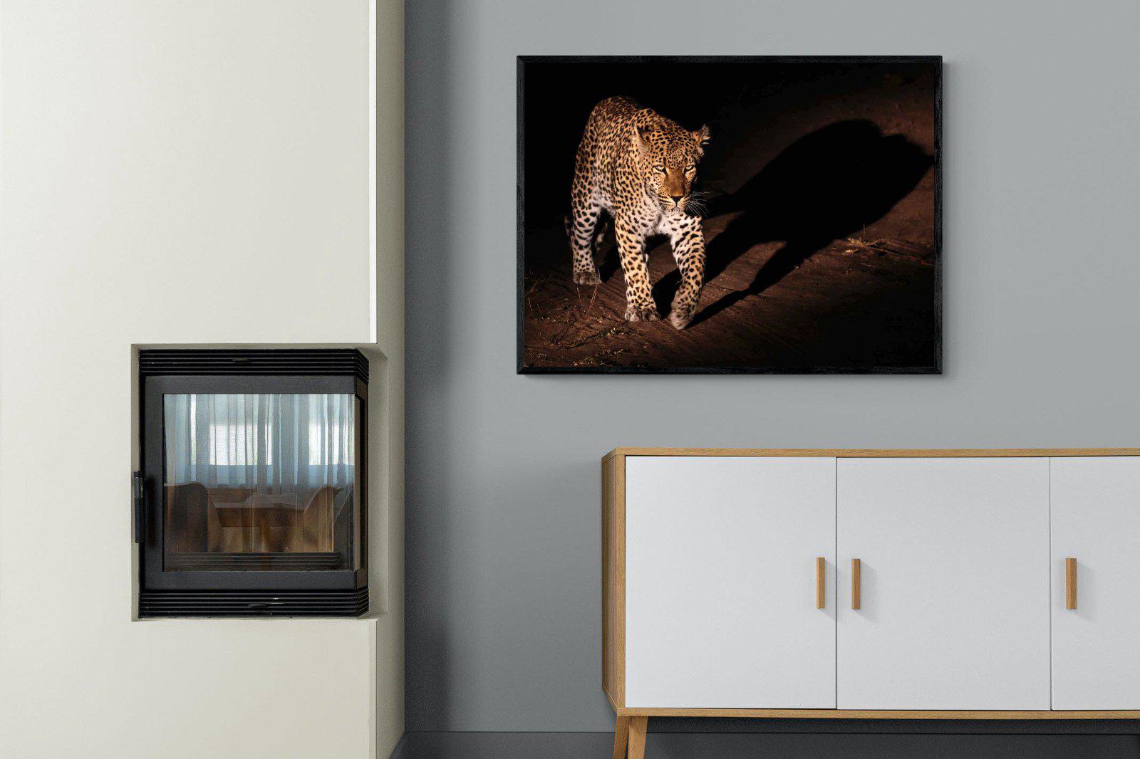 Night Leopard-Wall_Art-100 x 75cm-Mounted Canvas-Black-Pixalot