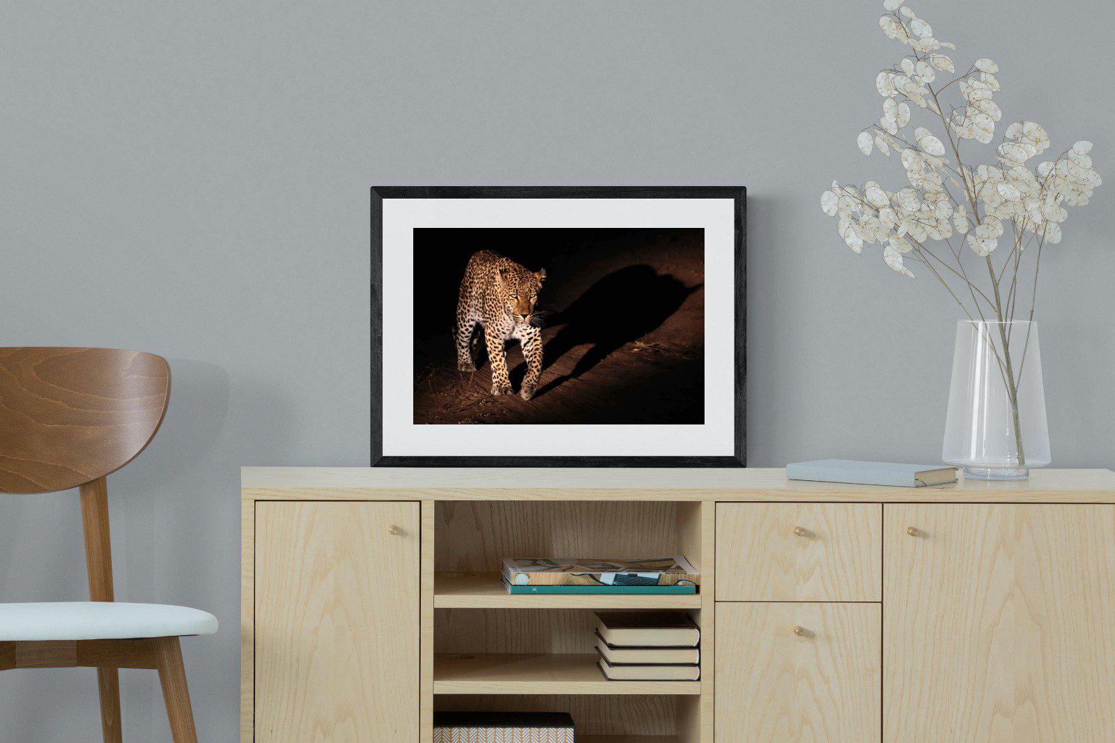 Night Leopard-Wall_Art-60 x 45cm-Framed Print-Black-Pixalot