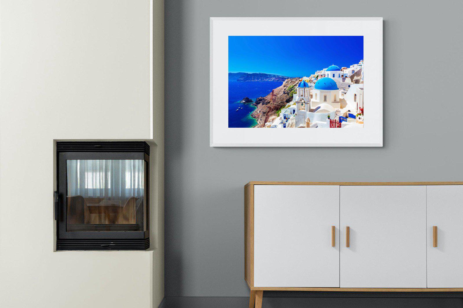 Oia Town-Wall_Art-100 x 75cm-Framed Print-White-Pixalot