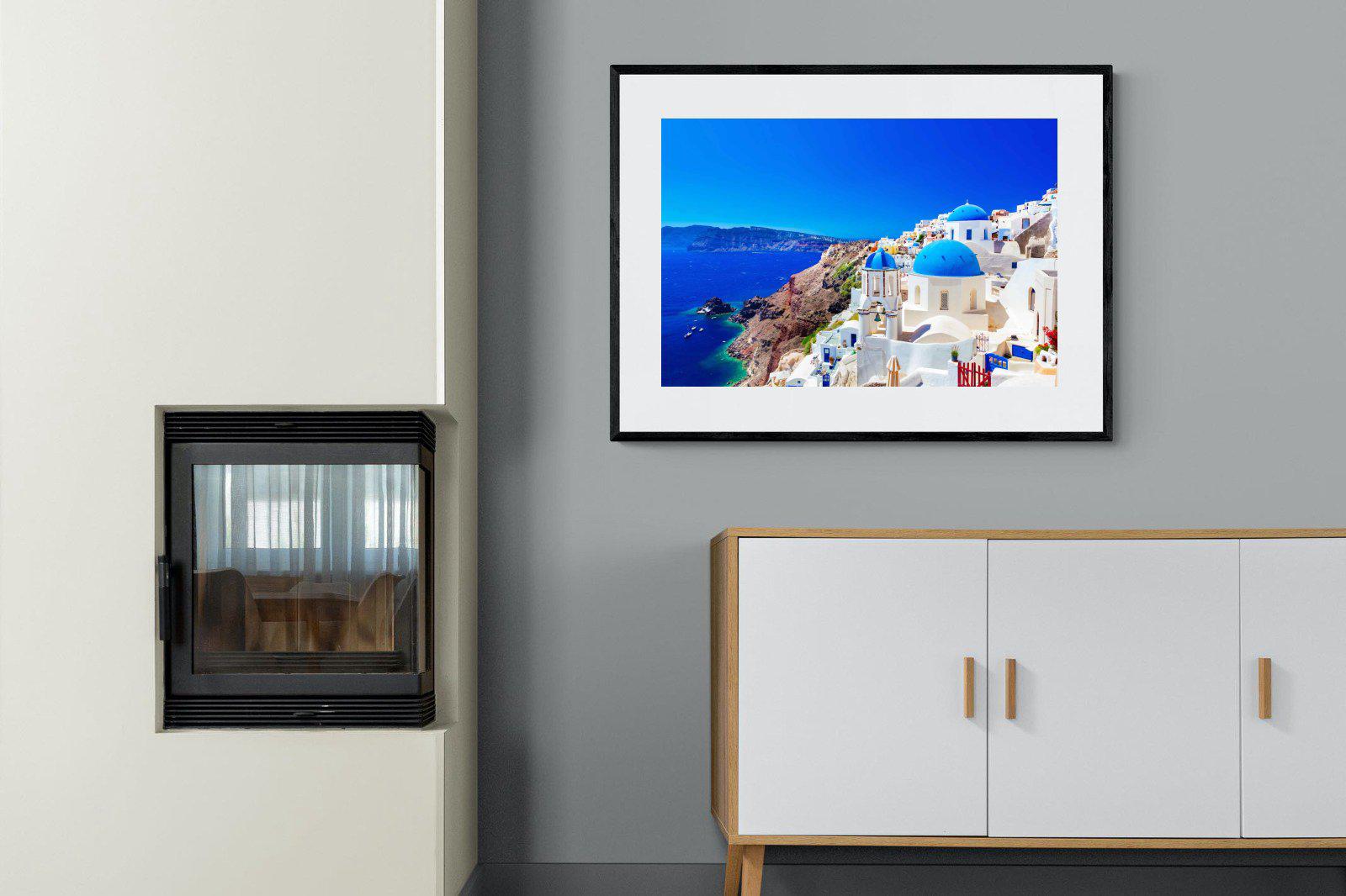 Oia Town-Wall_Art-100 x 75cm-Framed Print-Black-Pixalot