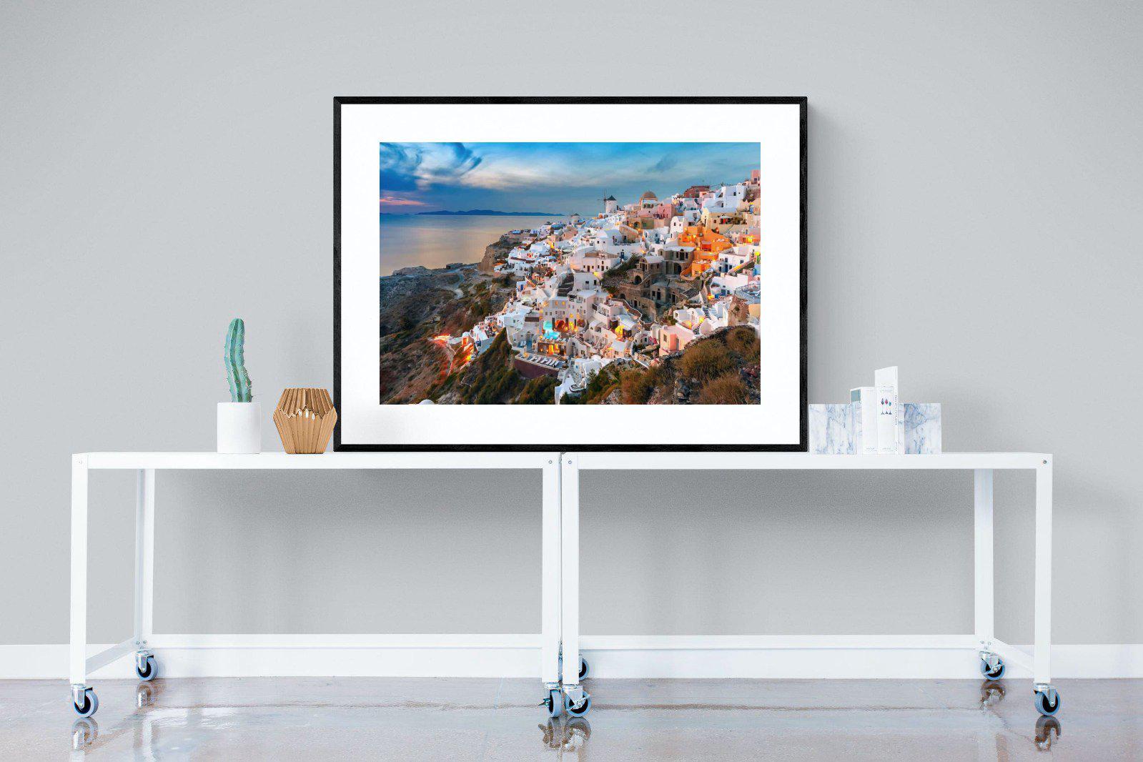 Oia at Sunset-Wall_Art-120 x 90cm-Framed Print-Black-Pixalot