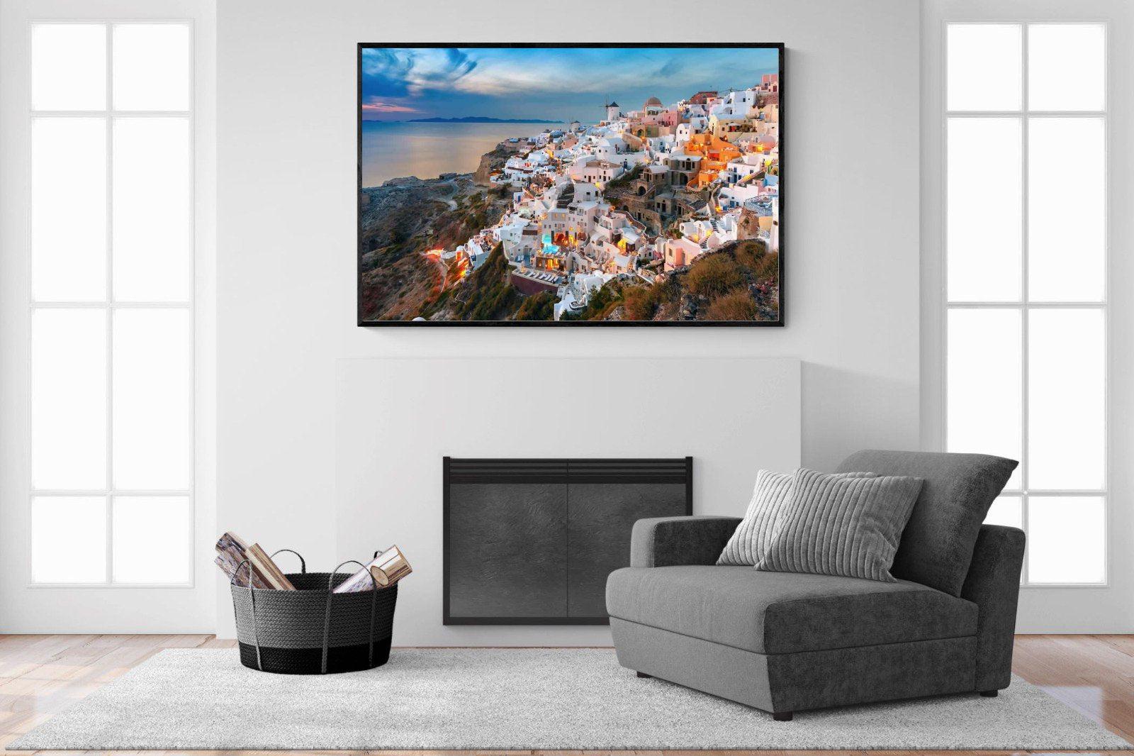 Oia at Sunset-Wall_Art-150 x 100cm-Mounted Canvas-Black-Pixalot