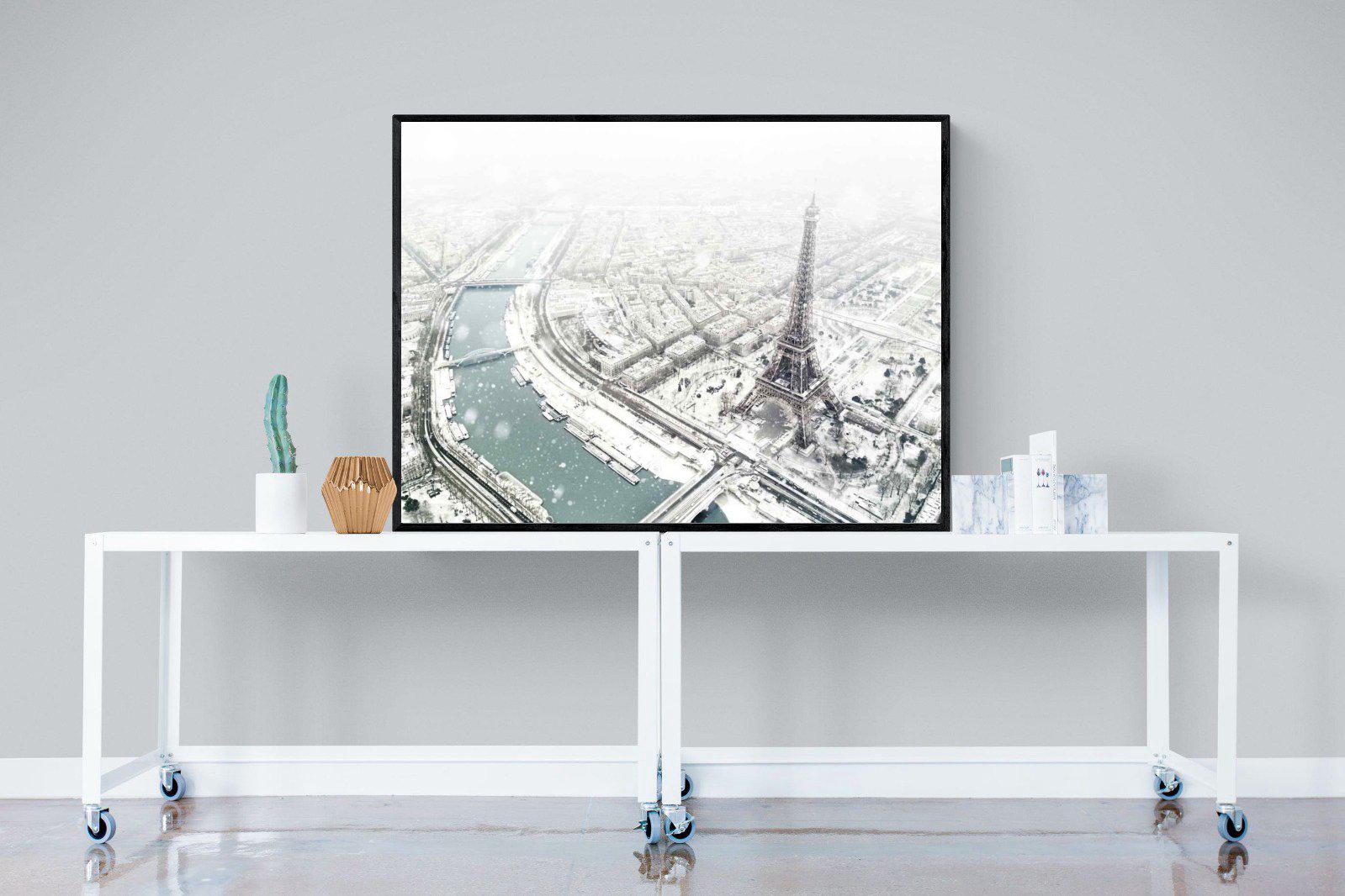 Paris Under Snow-Wall_Art-120 x 90cm-Mounted Canvas-Black-Pixalot