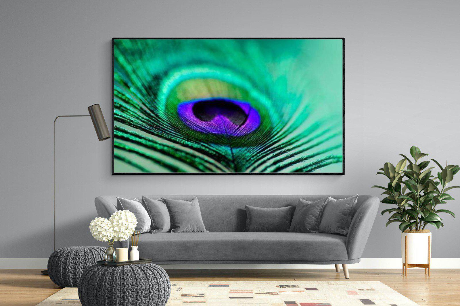 Peacock Feather-Wall_Art-220 x 130cm-Mounted Canvas-Black-Pixalot