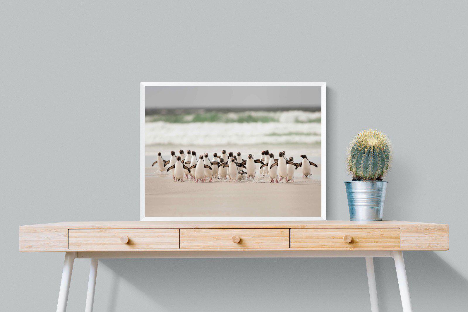 Penguin Flock-Wall_Art-80 x 60cm-Mounted Canvas-White-Pixalot