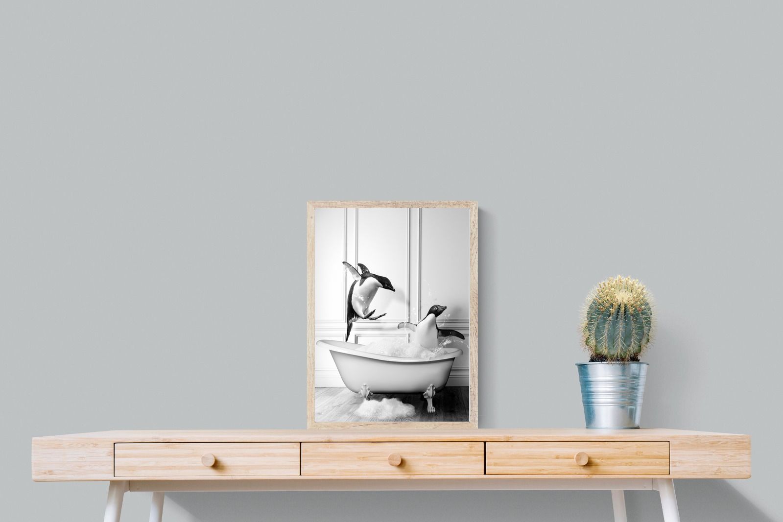 Penguin Tub-Wall_Art-45 x 60cm-Mounted Canvas-Wood-Pixalot