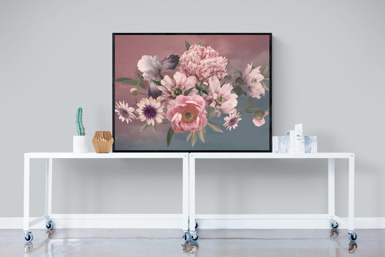 Peonies & Iris-Wall_Art-120 x 90cm-Mounted Canvas-Black-Pixalot