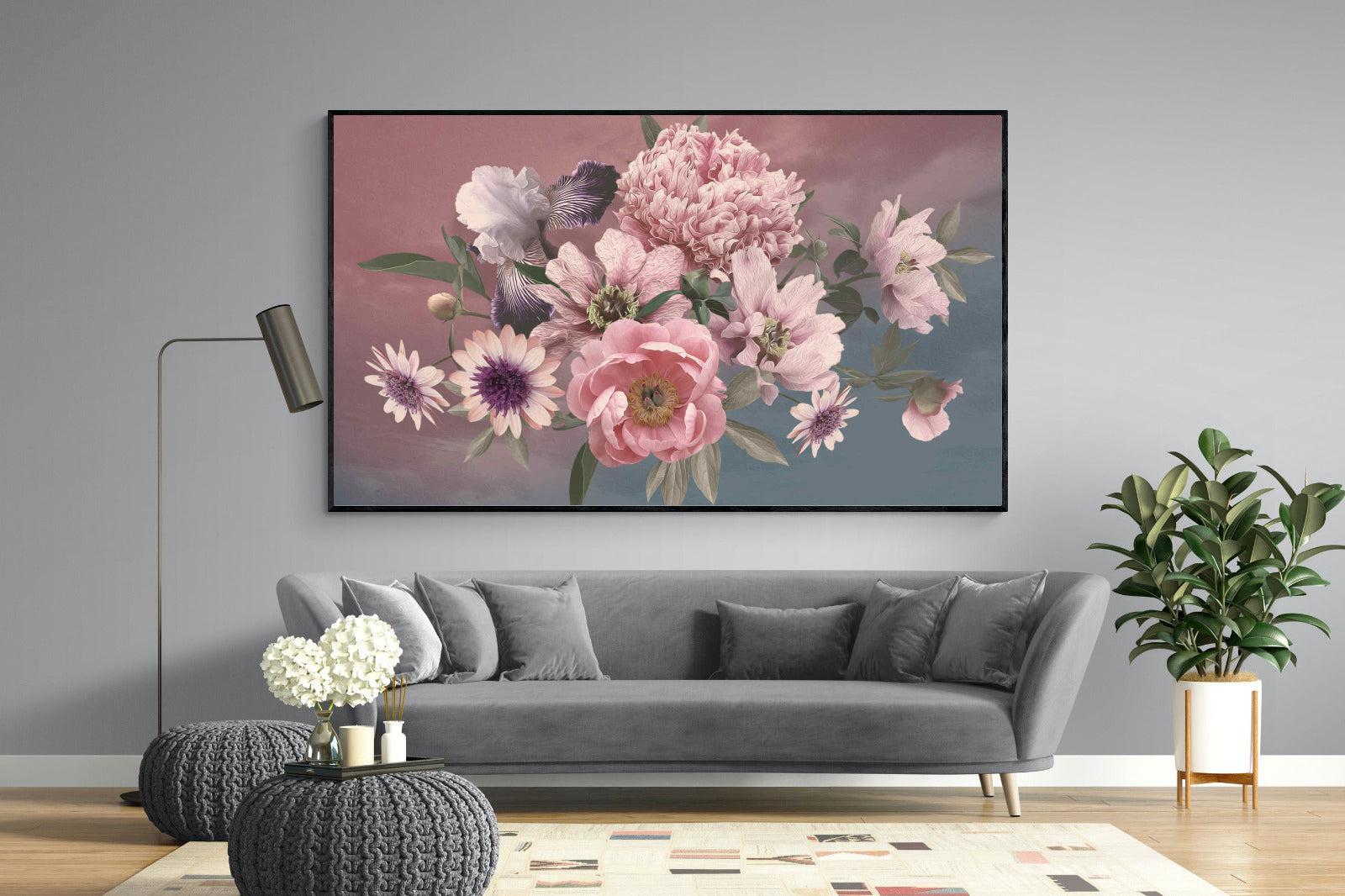 Peonies & Iris-Wall_Art-220 x 130cm-Mounted Canvas-Black-Pixalot