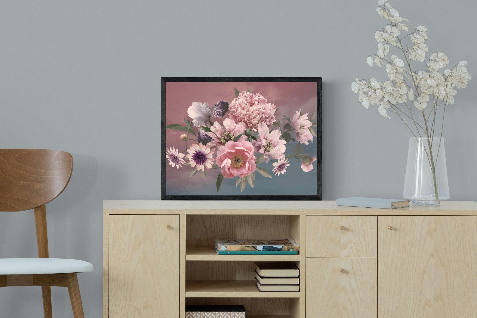 Peonies & Iris-Wall_Art-60 x 45cm-Mounted Canvas-Black-Pixalot