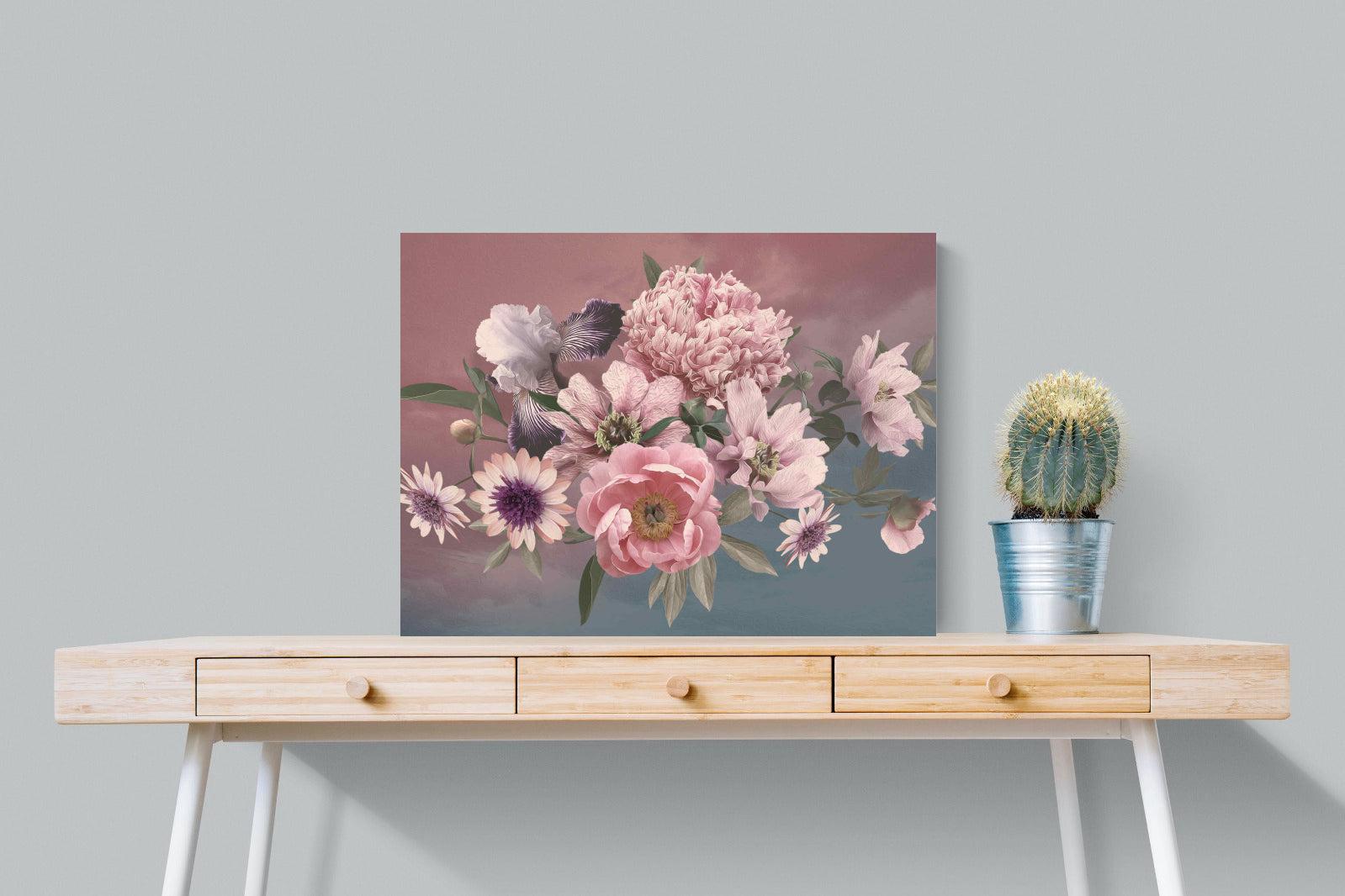 Peonies & Iris-Wall_Art-80 x 60cm-Mounted Canvas-No Frame-Pixalot