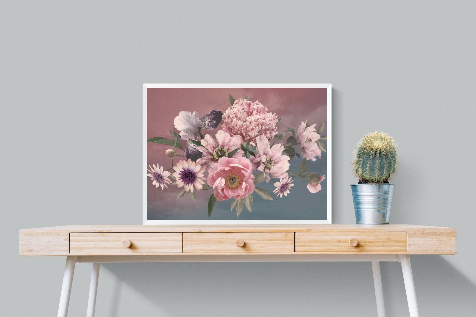 Peonies & Iris-Wall_Art-80 x 60cm-Mounted Canvas-White-Pixalot