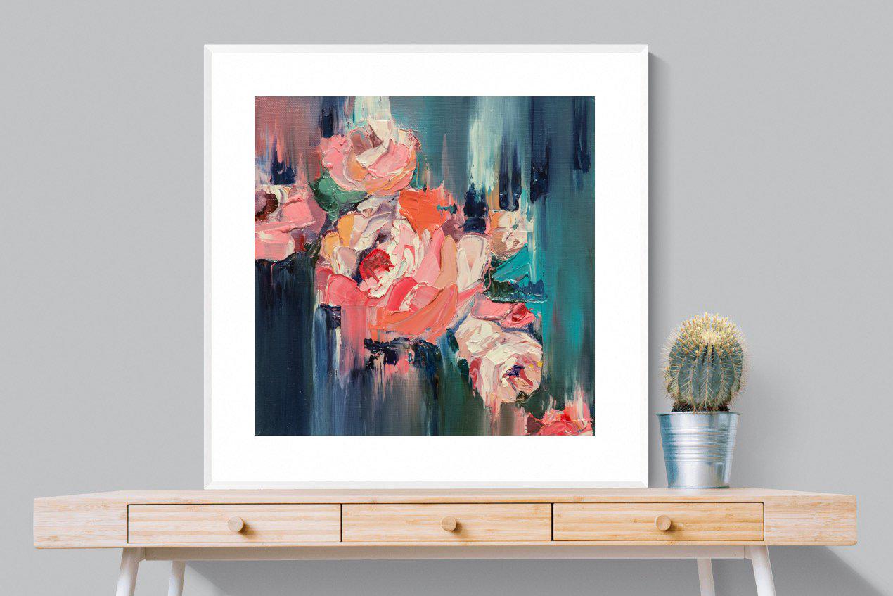 Peonies in Oil-Wall_Art-100 x 100cm-Framed Print-White-Pixalot