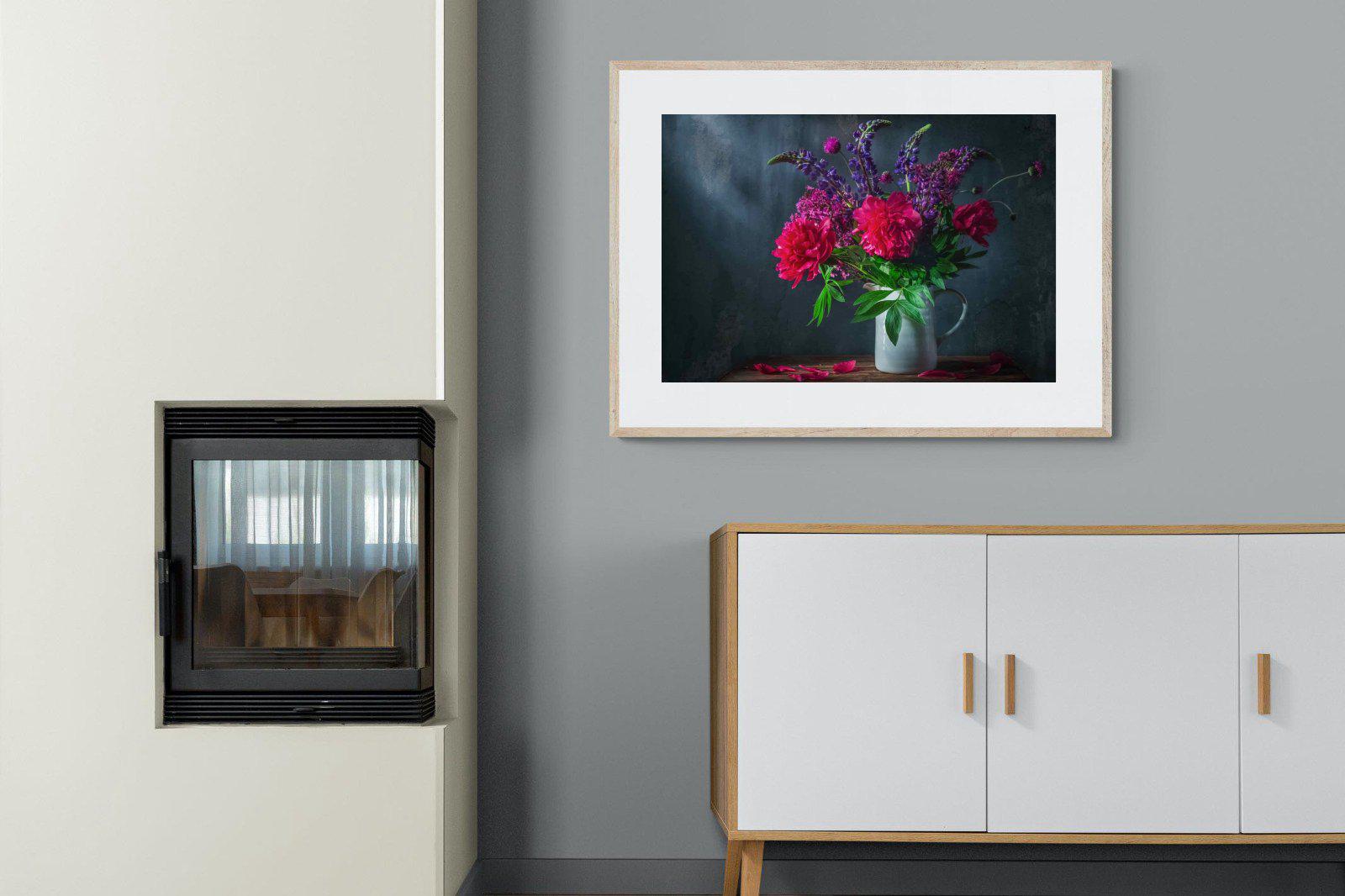 Peony & Lupin-Wall_Art-100 x 75cm-Framed Print-Wood-Pixalot