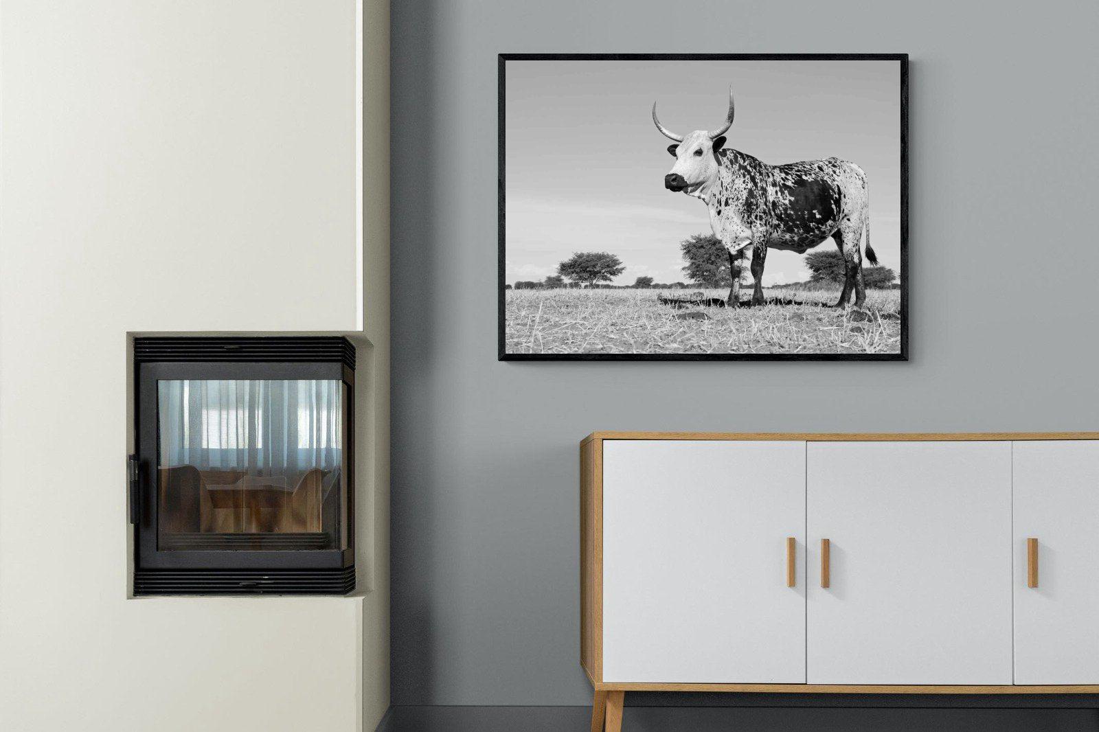 Proud Nguni-Wall_Art-100 x 75cm-Mounted Canvas-Black-Pixalot