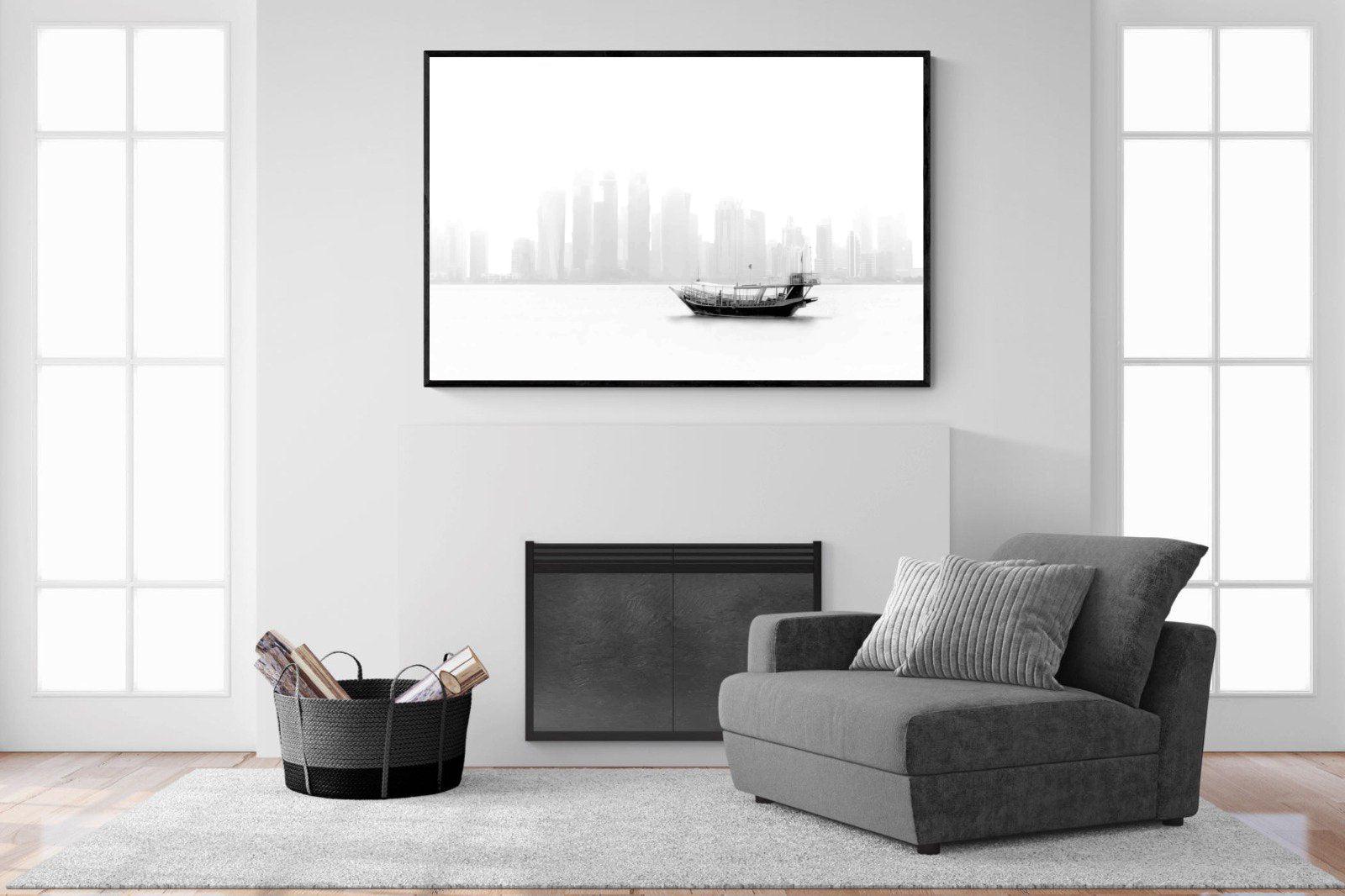 Qatar Junk-Wall_Art-150 x 100cm-Mounted Canvas-Black-Pixalot