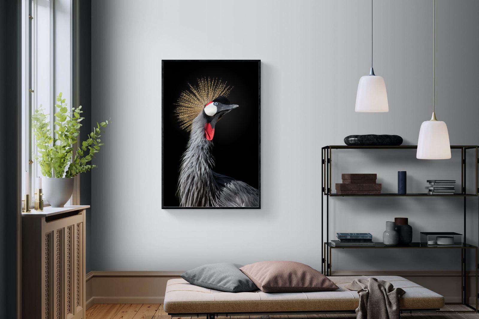 Queen Crane-Wall_Art-100 x 150cm-Mounted Canvas-Black-Pixalot