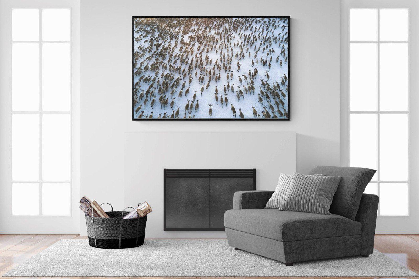 Reindeer Herd-Wall_Art-150 x 100cm-Mounted Canvas-Black-Pixalot