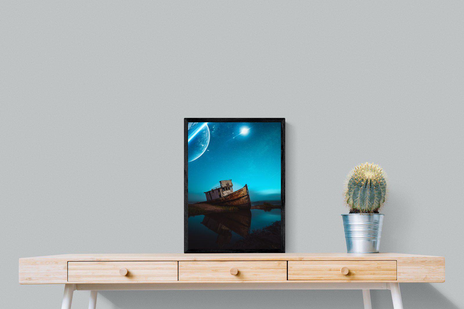 Resting Boat-Wall_Art-45 x 60cm-Mounted Canvas-Black-Pixalot