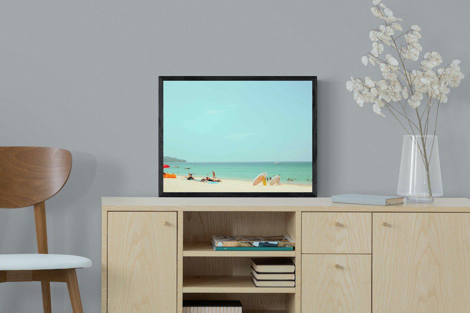 Retro Beach-Wall_Art-60 x 45cm-Mounted Canvas-Black-Pixalot