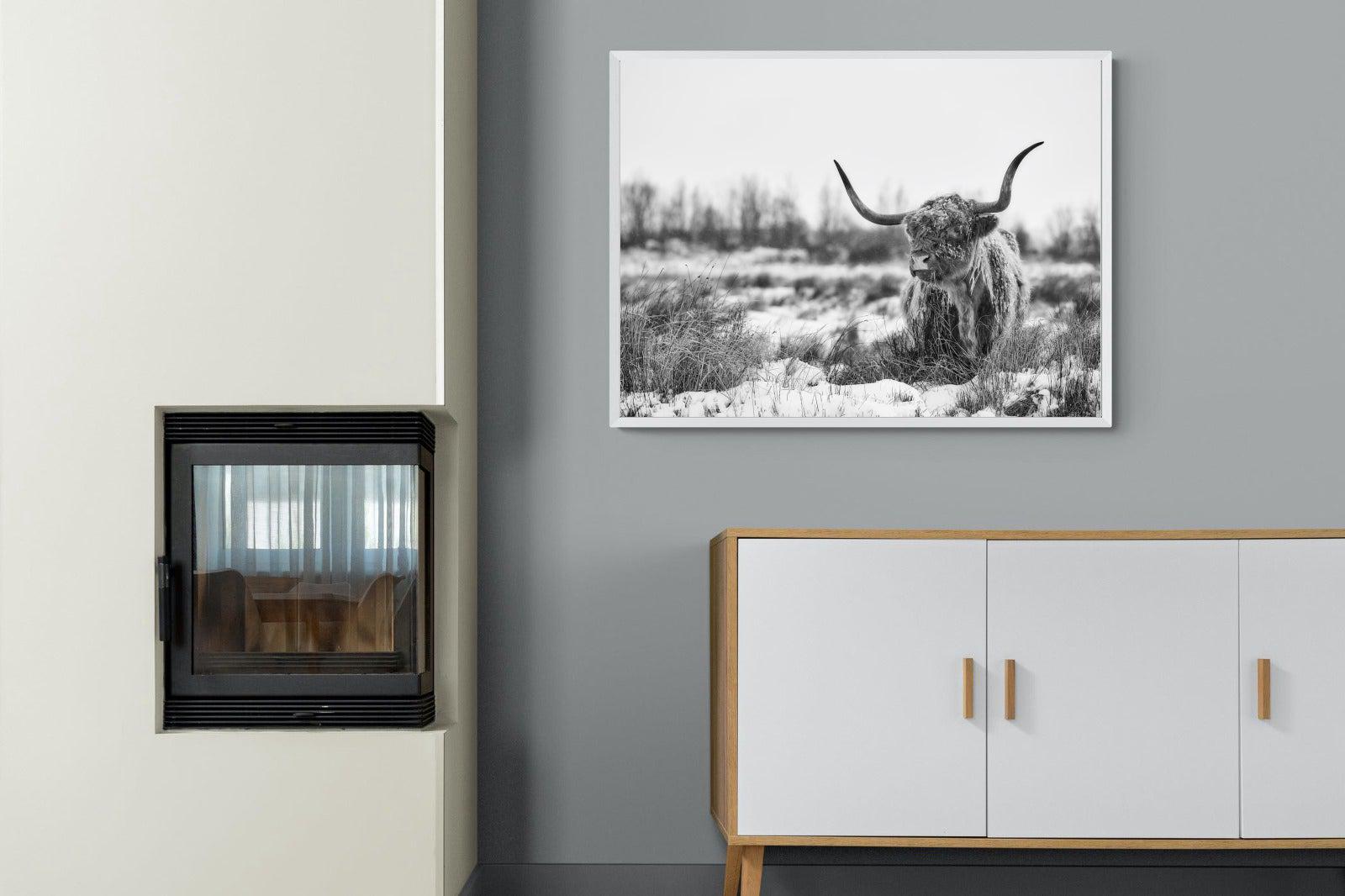 Scottish Highlander (black & white)-Wall_Art-100 x 75cm-Mounted Canvas-White-Pixalot